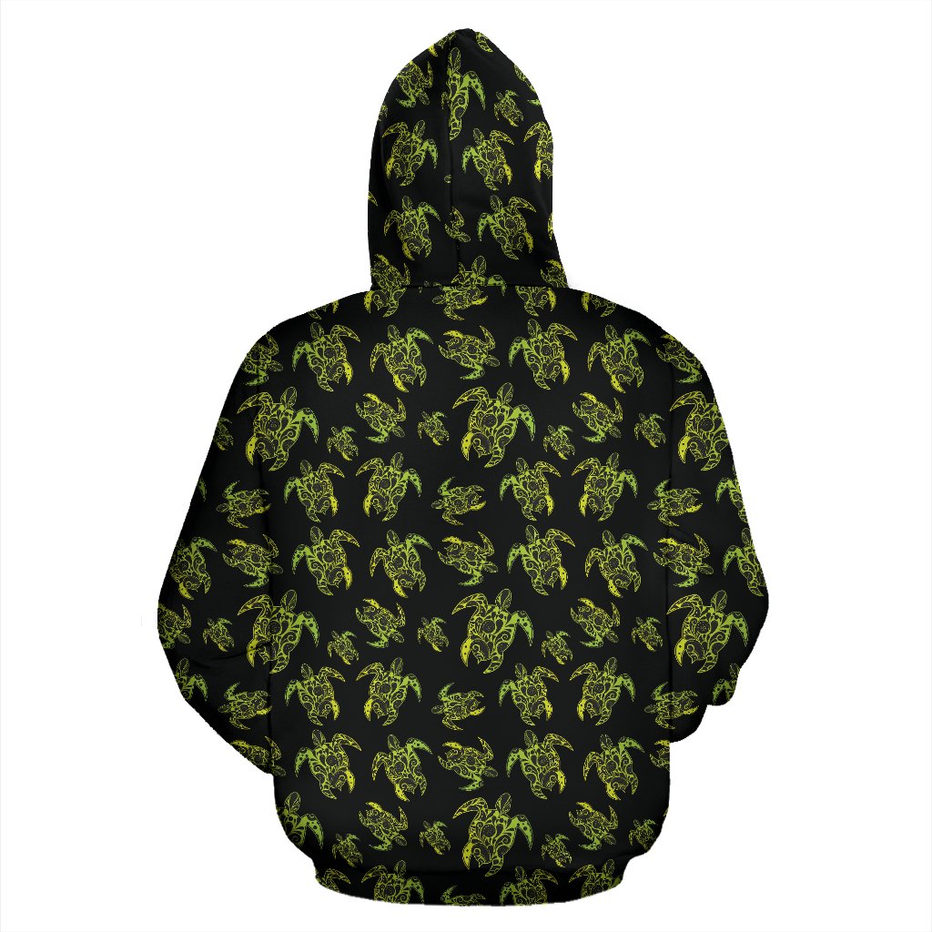 Green Tribal Turtle Polynesian Themed Pullover Hoodie