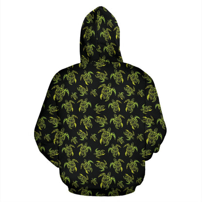 Green Tribal Turtle Polynesian Themed Pullover Hoodie