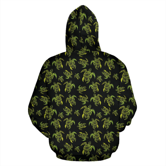 Green Tribal Turtle Polynesian Themed Pullover Hoodie