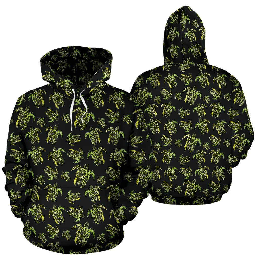 Green Tribal Turtle Polynesian Themed Pullover Hoodie