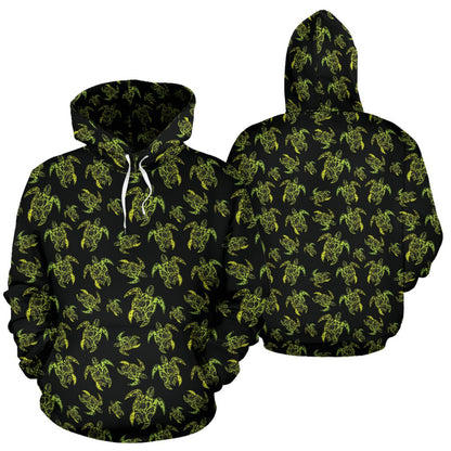 Green Tribal Turtle Polynesian Themed Pullover Hoodie