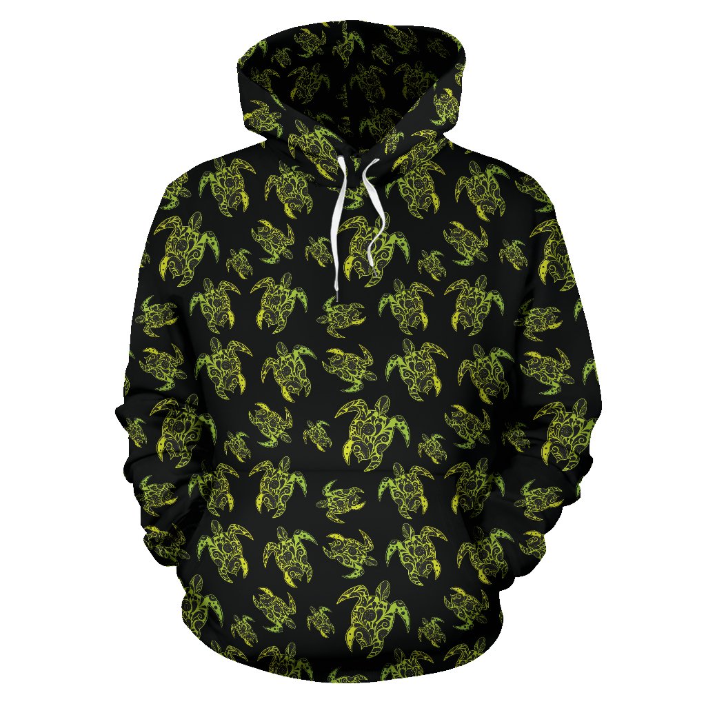 Green Tribal Turtle Polynesian Themed Pullover Hoodie