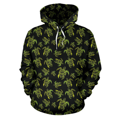 Green Tribal Turtle Polynesian Themed Pullover Hoodie