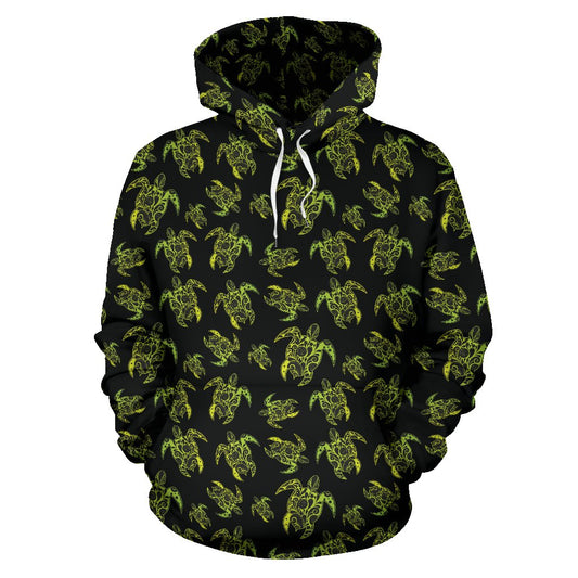 Green Tribal Turtle Polynesian Themed Pullover Hoodie