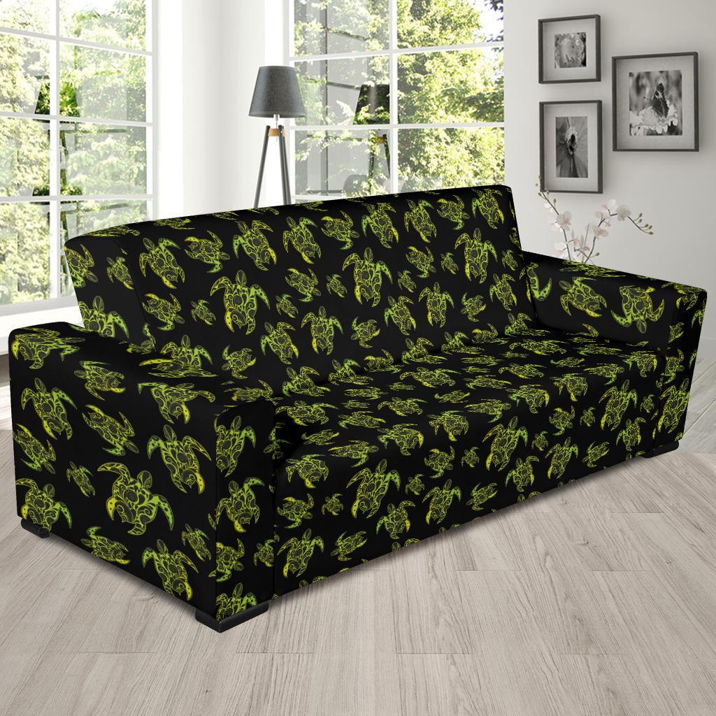 Green Tribal Turtle Polynesian Themed Sofa Slipcover-JTAMIGO.COM