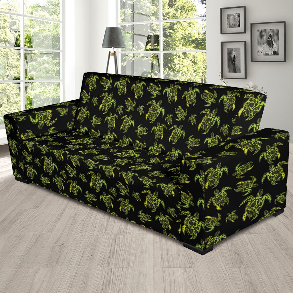 Green Tribal Turtle Polynesian Themed Sofa Slipcover-JTAMIGO.COM