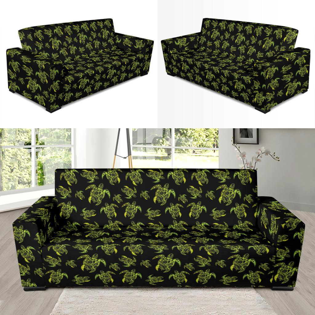 Green Tribal Turtle Polynesian Themed Sofa Slipcover-JTAMIGO.COM
