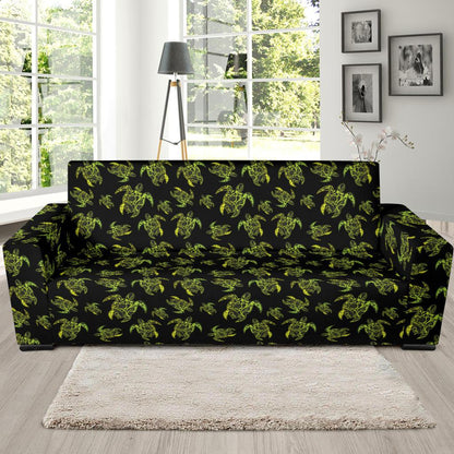 Green Tribal Turtle Polynesian Themed Sofa Slipcover-JTAMIGO.COM