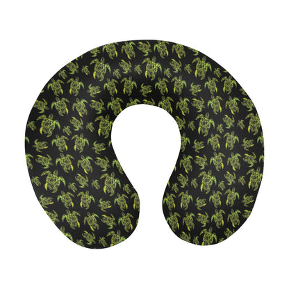Green Tribal Turtle Polynesian Themed U-Shaped Travel Neck Pillow-JTAMIGO.COM