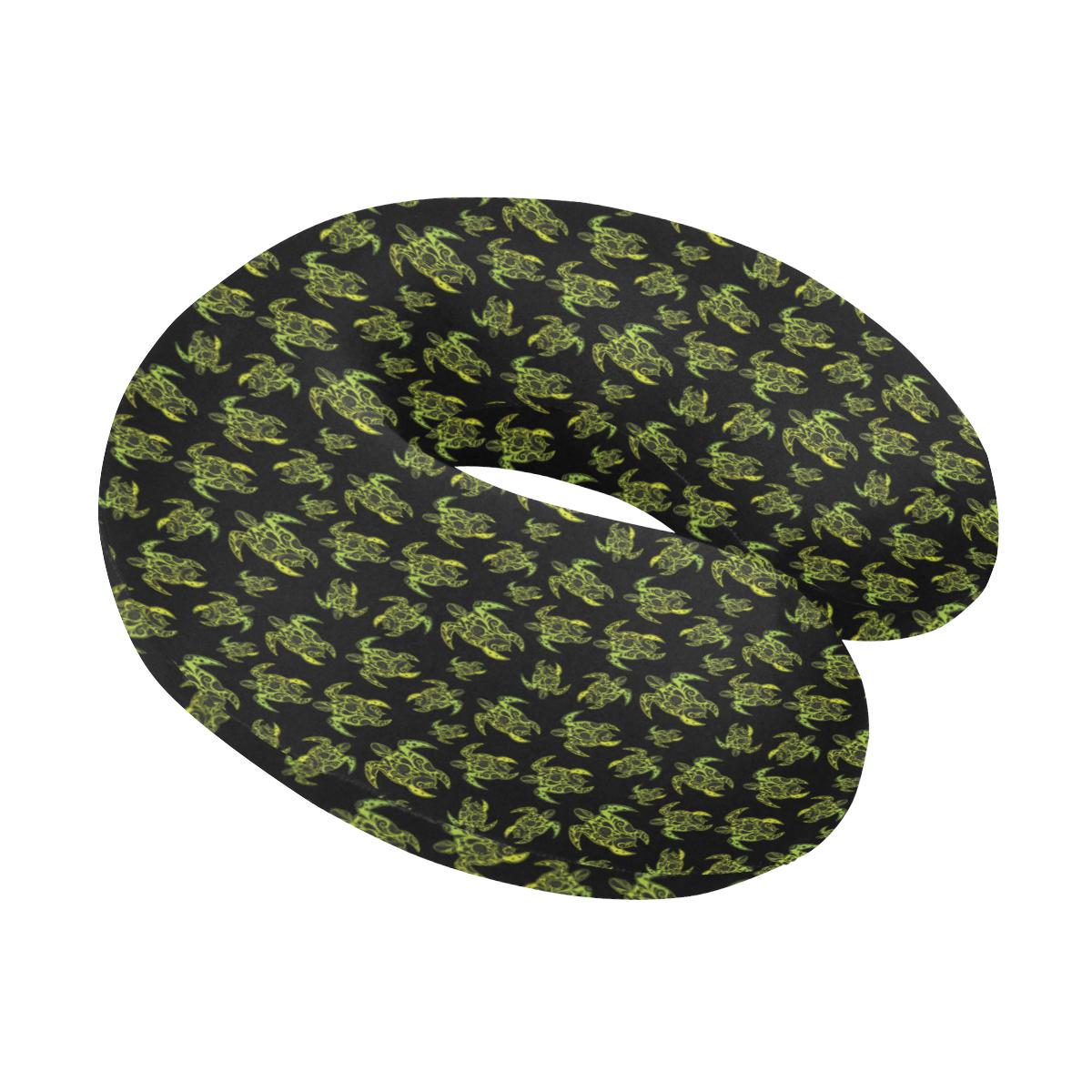 Green Tribal Turtle Polynesian Themed U-Shaped Travel Neck Pillow-JTAMIGO.COM