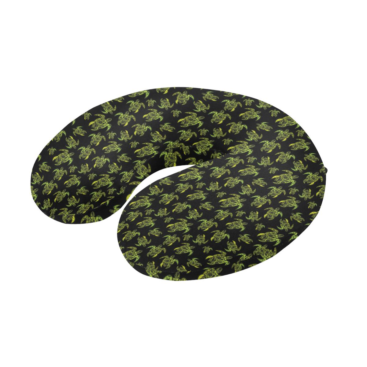 Green Tribal Turtle Polynesian Themed U-Shaped Travel Neck Pillow-JTAMIGO.COM