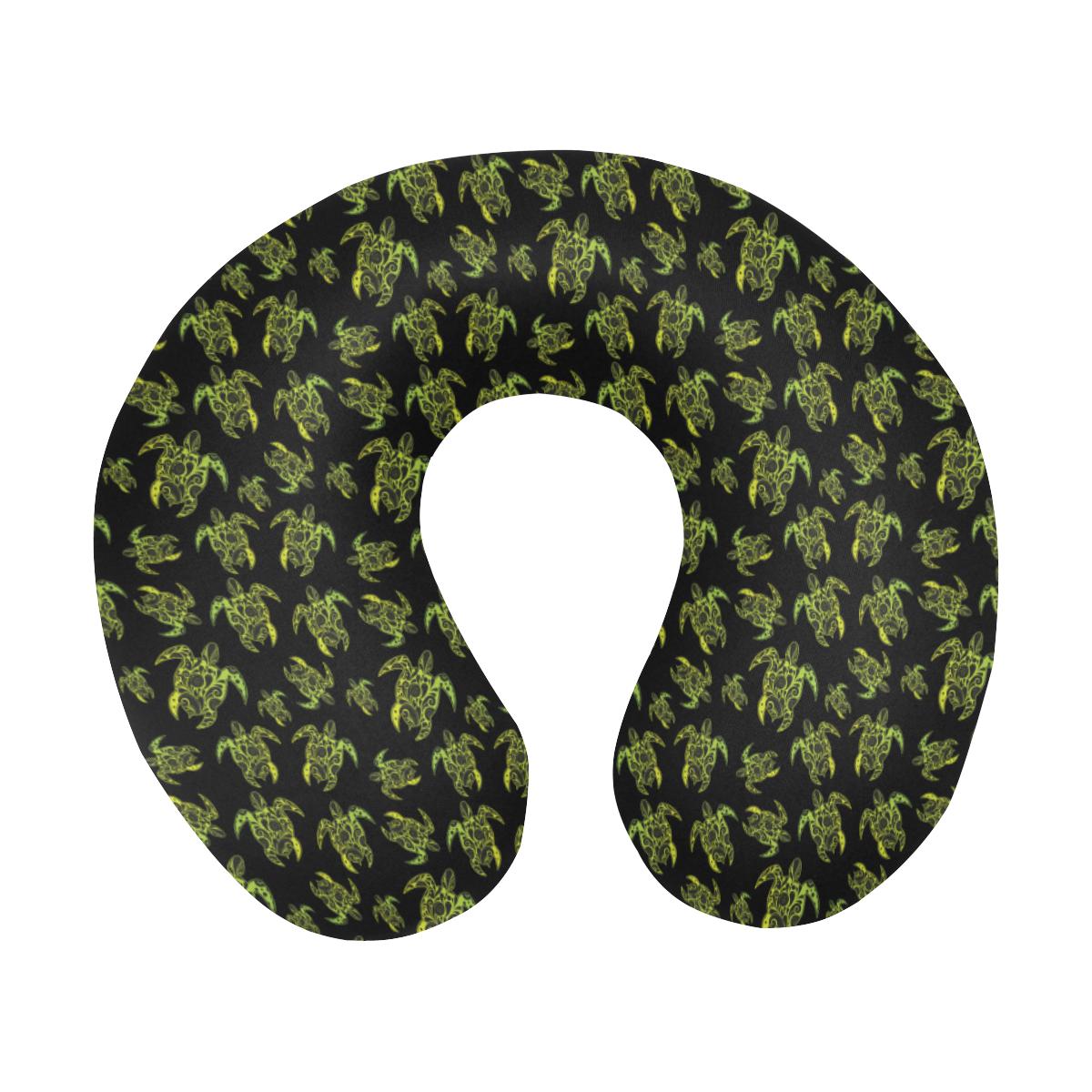 Green Tribal Turtle Polynesian Themed U-Shaped Travel Neck Pillow-JTAMIGO.COM