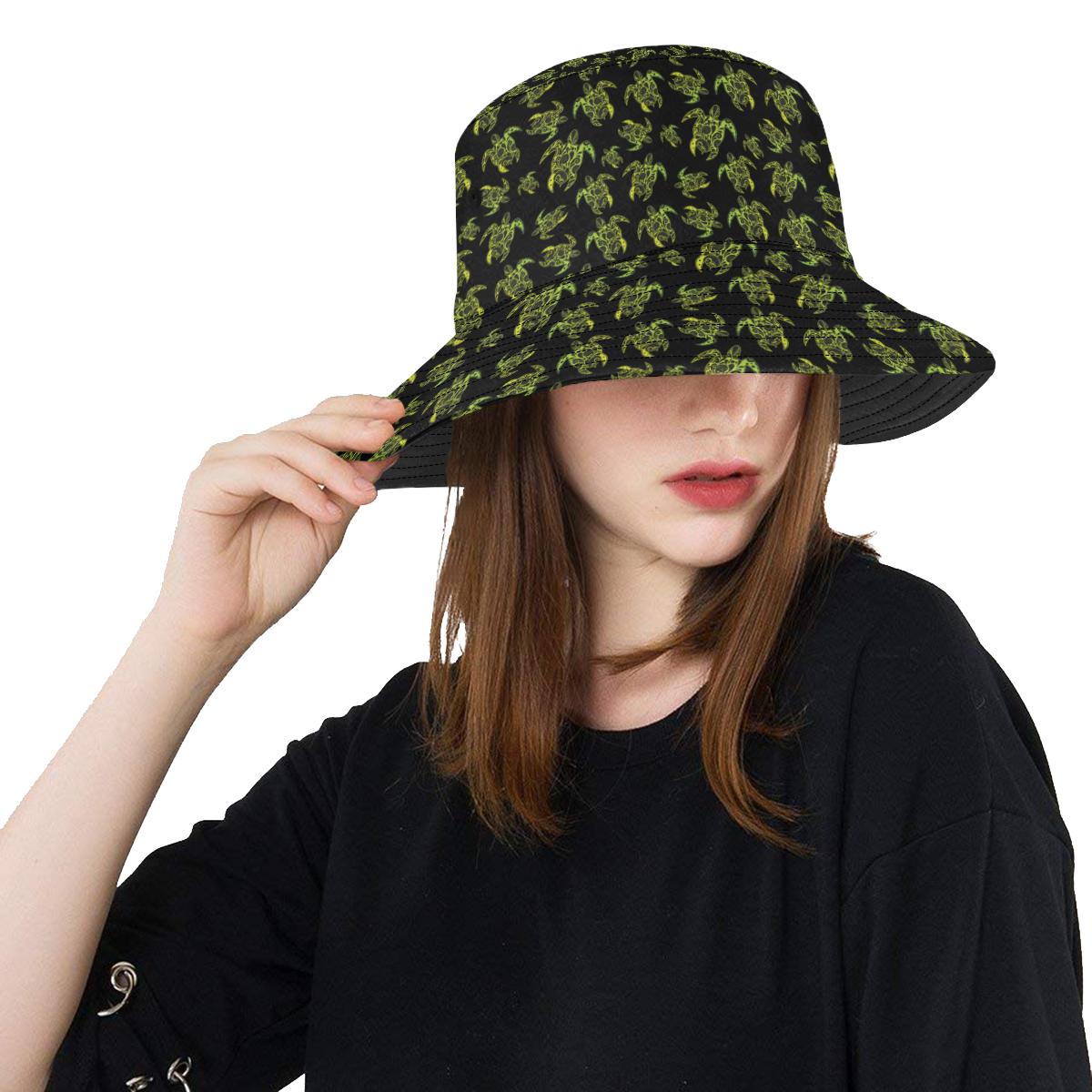 Green Tribal Turtle Polynesian Themed Unisex Bucket Hat