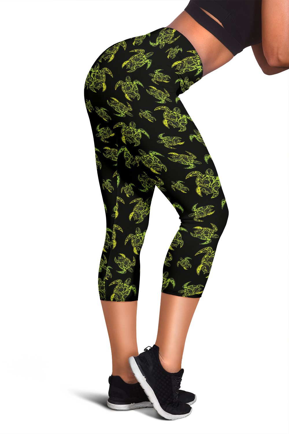 Green Tribal Turtle Polynesian Themed Women Capris
