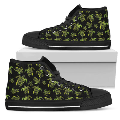 Green Tribal Turtle Polynesian Themed Women High Top Shoes