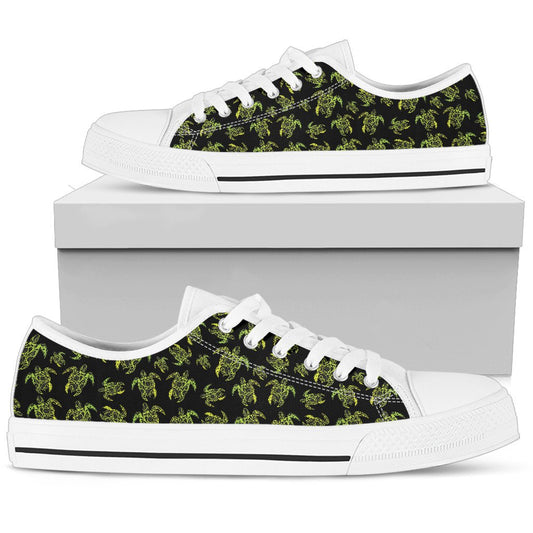 Green Tribal Turtle Polynesian Themed Women Low Top Shoes
