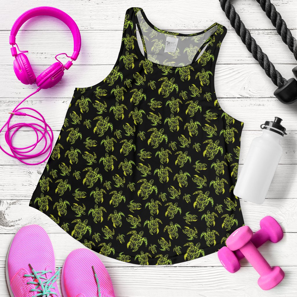 Green Tribal Turtle Polynesian Themed Women Racerback Tank Top