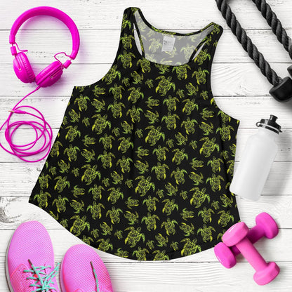 Green Tribal Turtle Polynesian Themed Women Racerback Tank Top