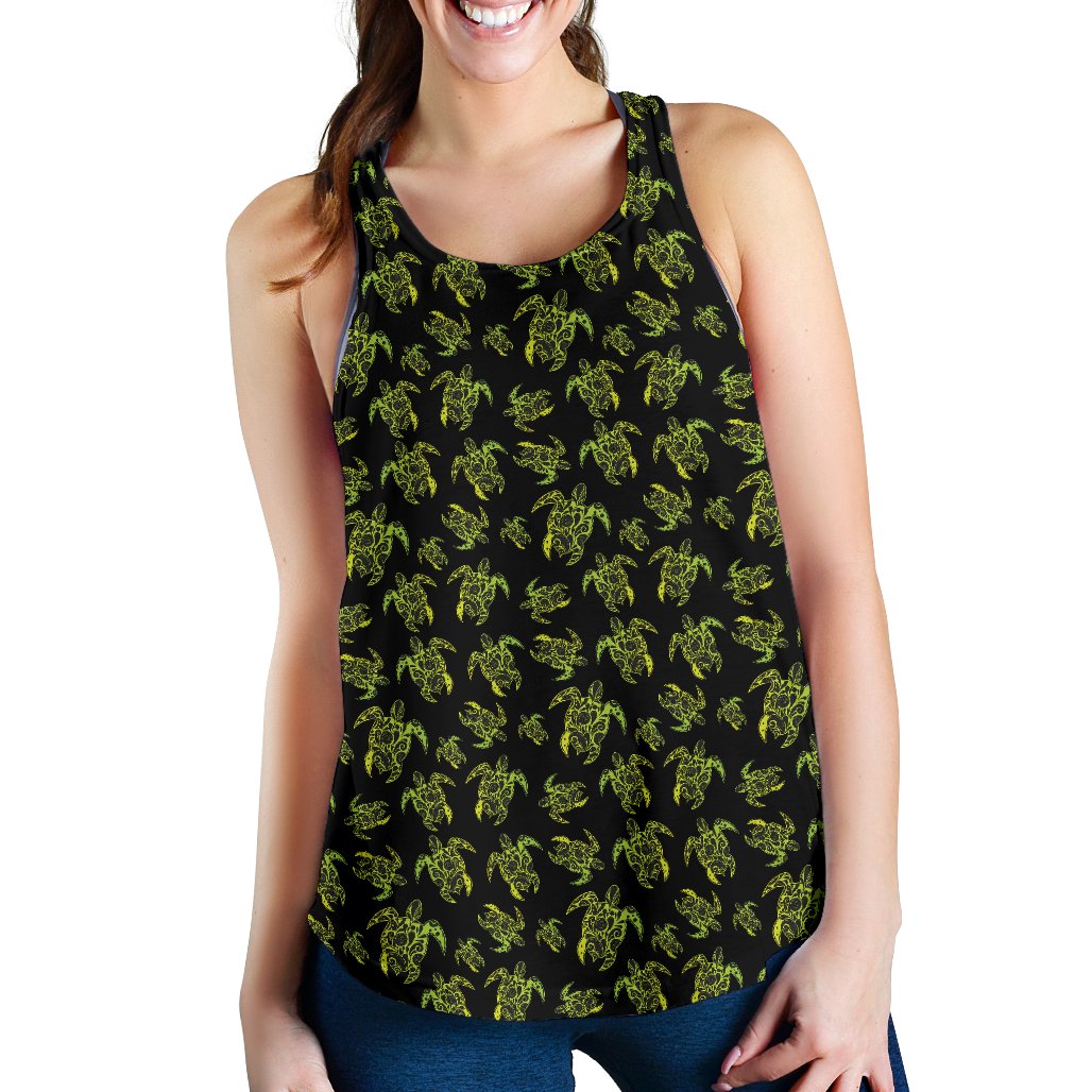 Green Tribal Turtle Polynesian Themed Women Racerback Tank Top