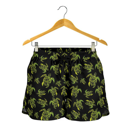 Green Tribal Turtle Polynesian Themed Women Shorts-JTAMIGO.COM