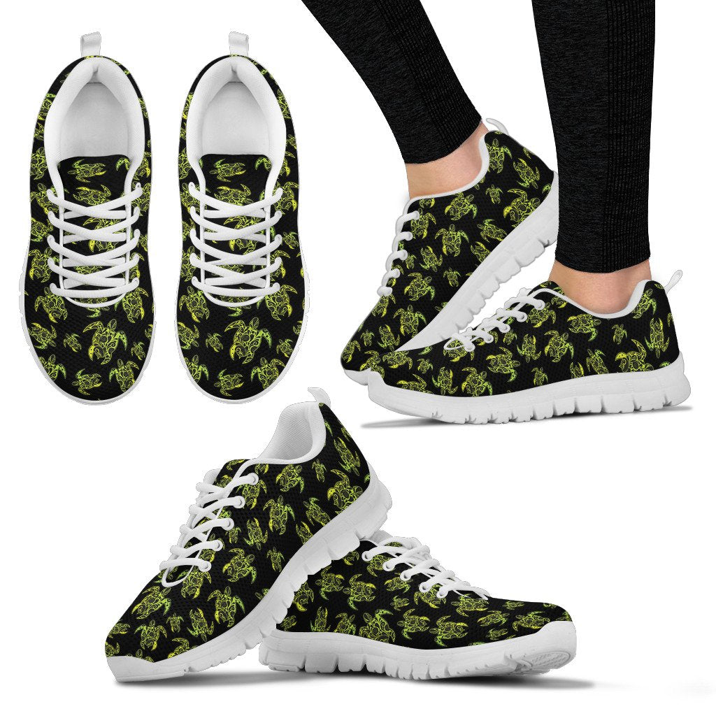 Green Tribal Turtle Polynesian Themed Women Sneakers Shoes