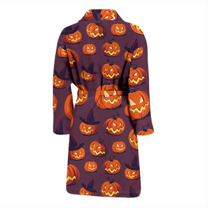Halloween Pumpkin Pattern Print Design 03 Men Bathrobe-JORJUNE.COM