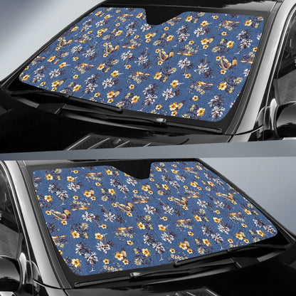 Hawaiian Flower Blue Print Car Sun Shade For Windshield