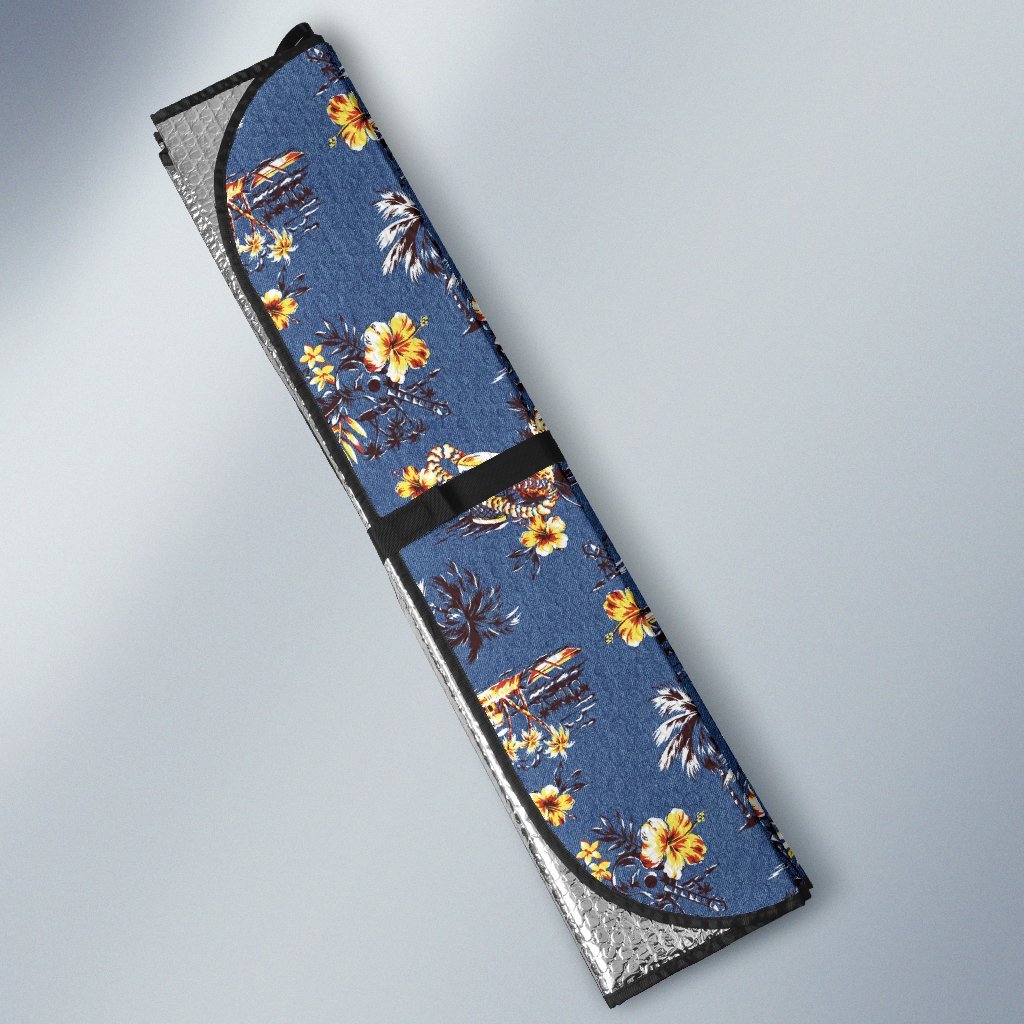 Hawaiian Flower Blue Print Car Sun Shade For Windshield
