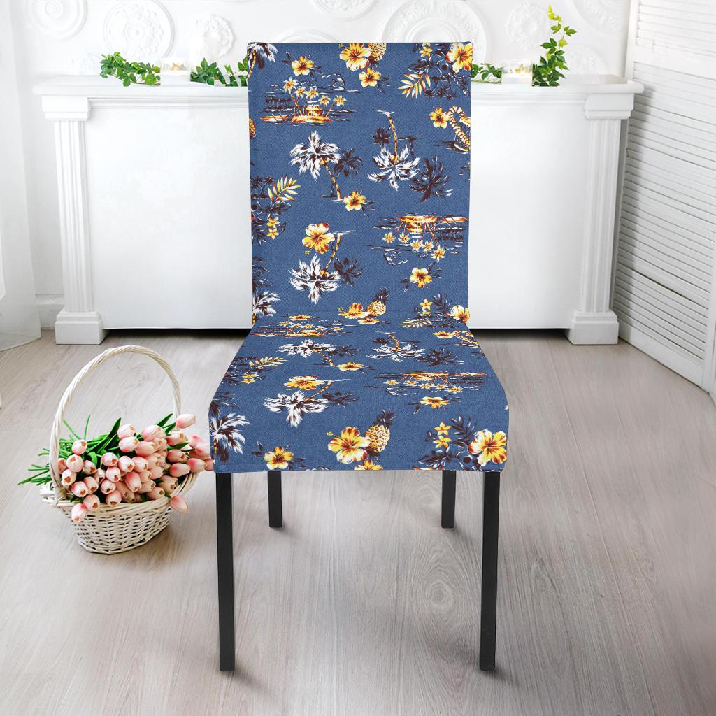 Hawaiian Flower Blue Print Dining Chair Slipcover-JTAMIGO.COM