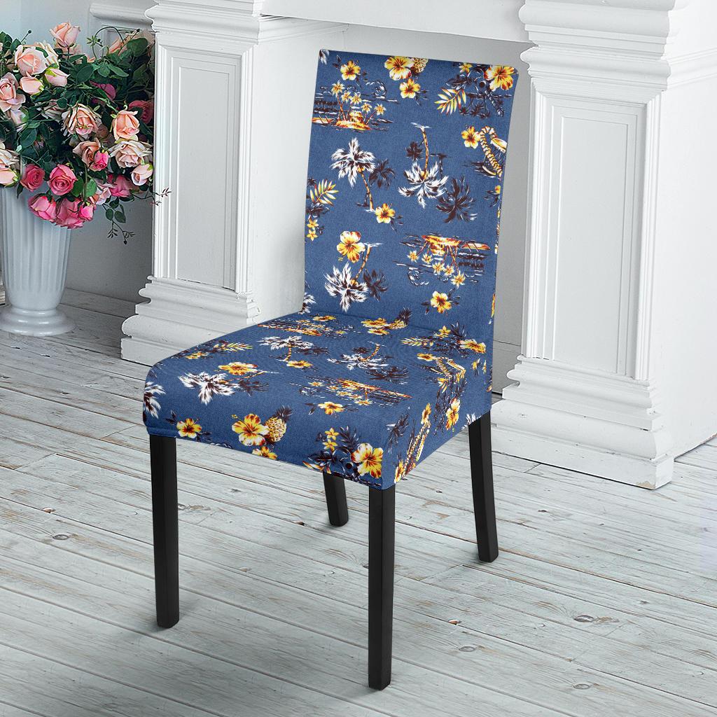 Hawaiian Flower Blue Print Dining Chair Slipcover-JTAMIGO.COM