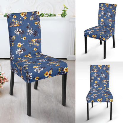 Hawaiian Flower Blue Print Dining Chair Slipcover-JTAMIGO.COM
