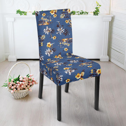 Hawaiian Flower Blue Print Dining Chair Slipcover-JTAMIGO.COM