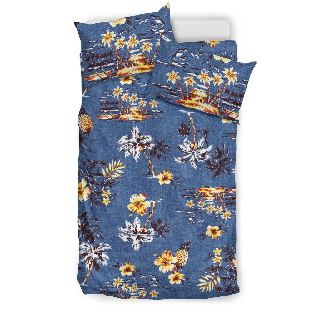 Hawaiian Flower Blue Print Duvet Cover Bedding Set