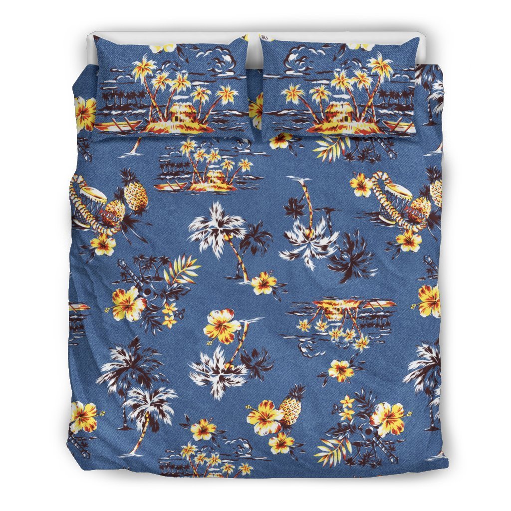 Hawaiian Flower Blue Print Duvet Cover Bedding Set
