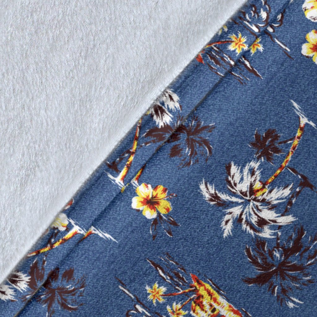 Hawaiian Flower Blue Print Fleece Blanket