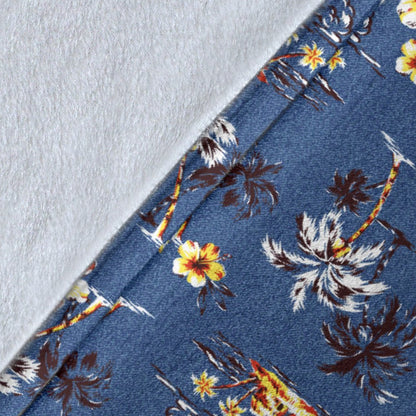 Hawaiian Flower Blue Print Fleece Blanket