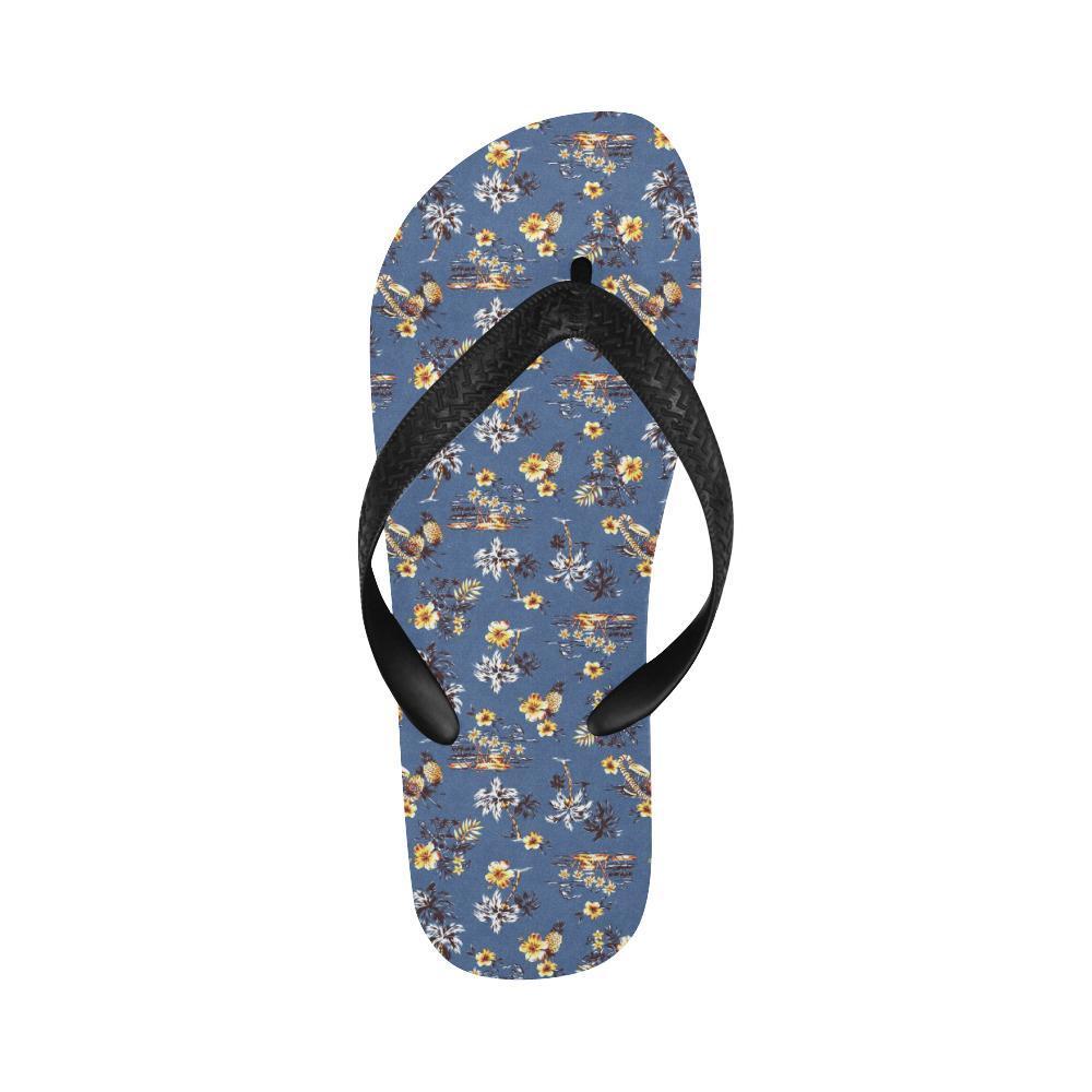 Hawaiian Flower Blue Print Flip Flops-JTAMIGO.COM