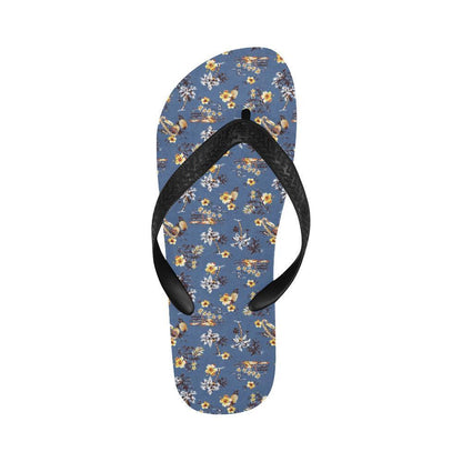 Hawaiian Flower Blue Print Flip Flops-JTAMIGO.COM