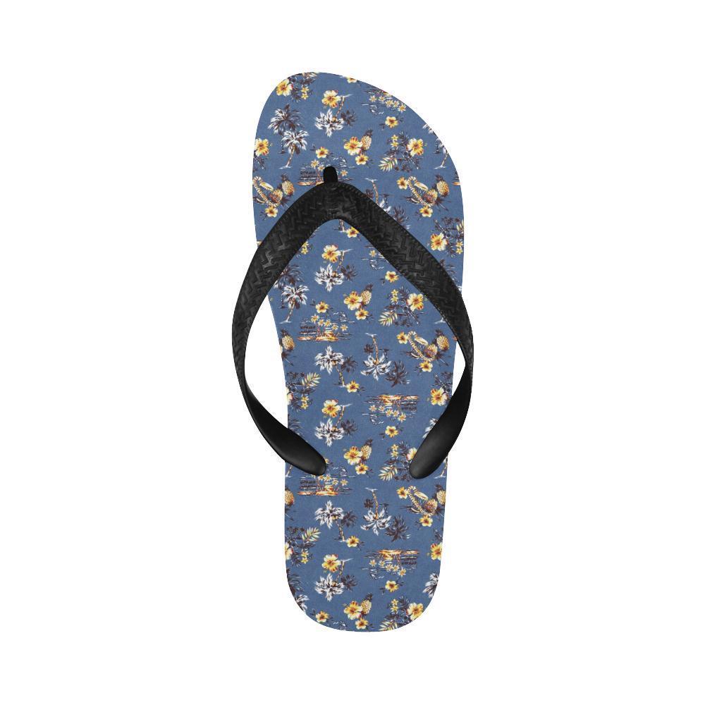 Hawaiian Flower Blue Print Flip Flops-JTAMIGO.COM