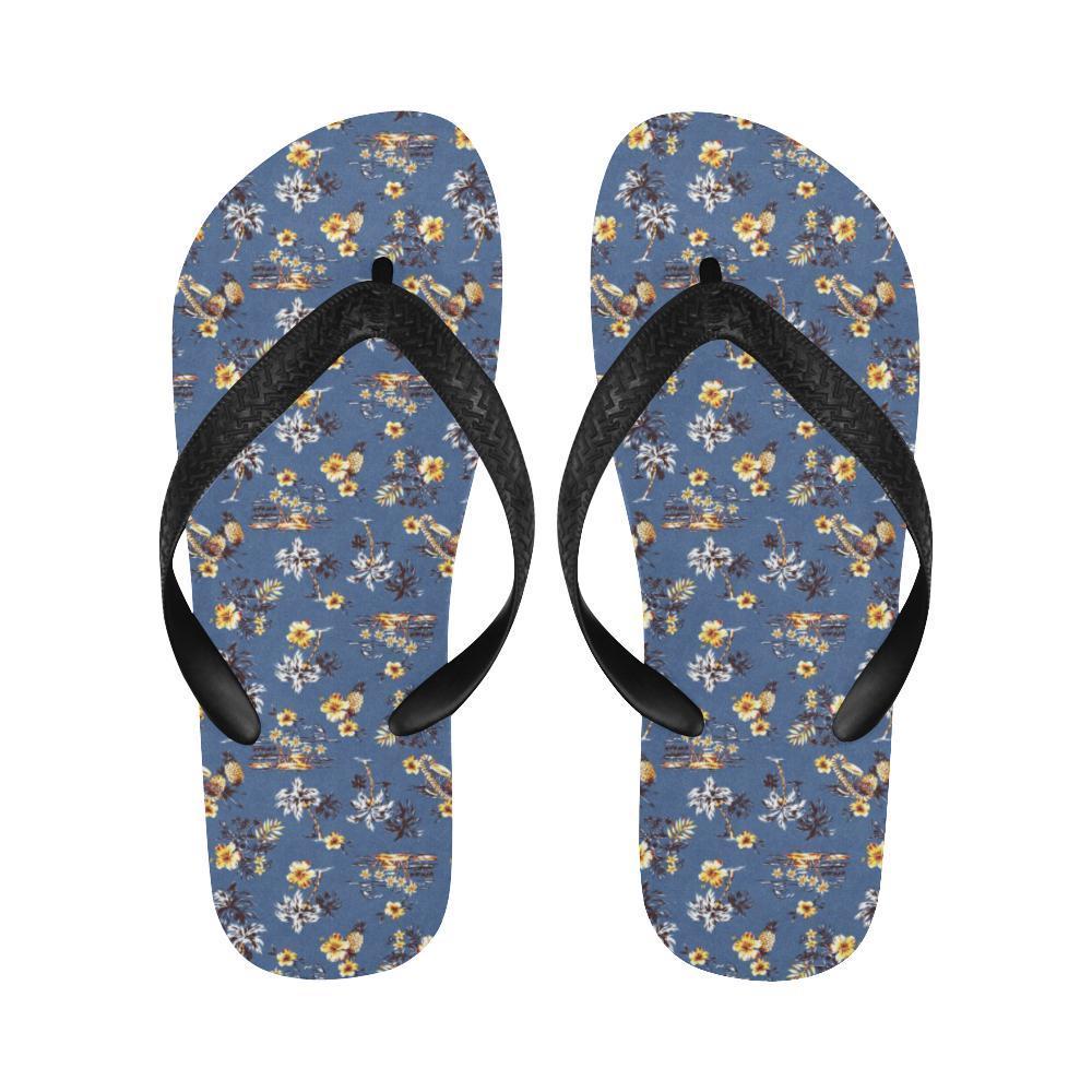 Hawaiian Flower Blue Print Flip Flops-JTAMIGO.COM