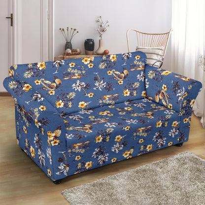 Hawaiian Flower Blue Print Loveseat Slipcover-JTAMIGO.COM