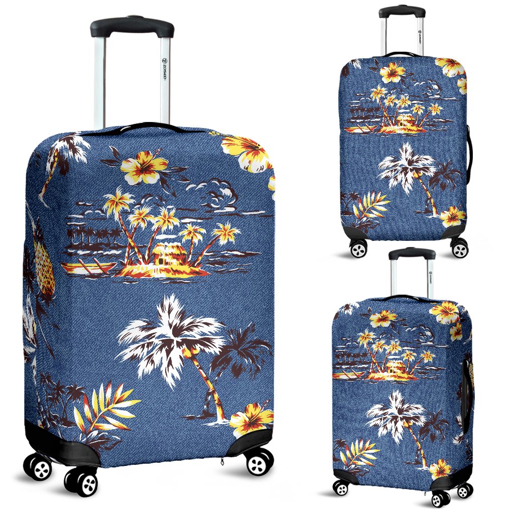 Hawaiian Flower Blue Print Luggage Cover Protector
