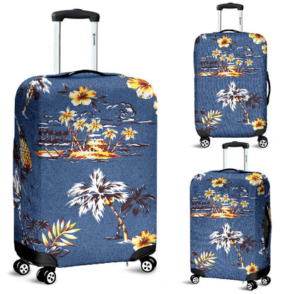 Hawaiian Flower Blue Print Luggage Cover Protector