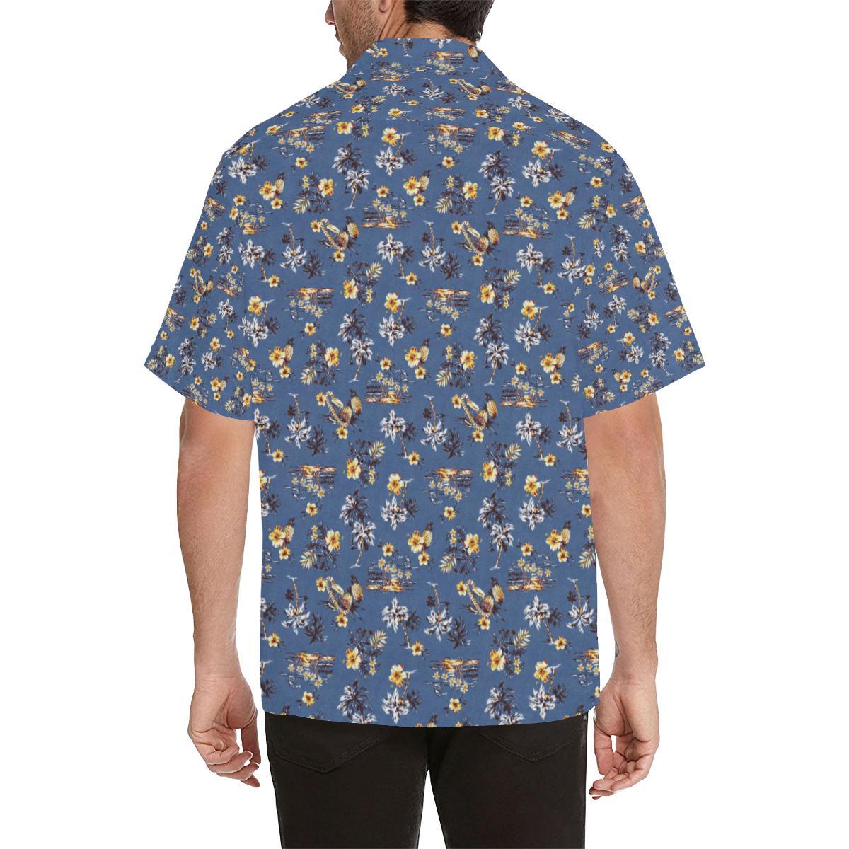 Hawaiian Flower Blue Print Men Aloha Hawaiian Shirt