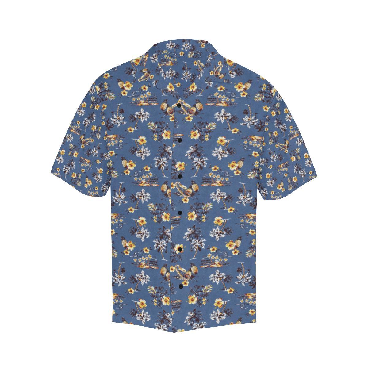 Hawaiian Flower Blue Print Men Aloha Hawaiian Shirt