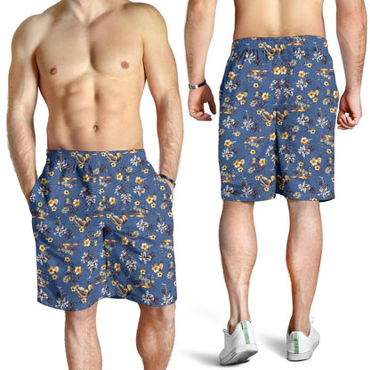 Hawaiian Flower Blue Print Mens Shorts-JTAMIGO.COM