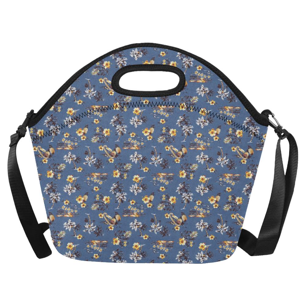 Hawaiian Flower Blue Print Neoprene Lunch Bag (Model 1669)(Large)-JTAMIGO.COM