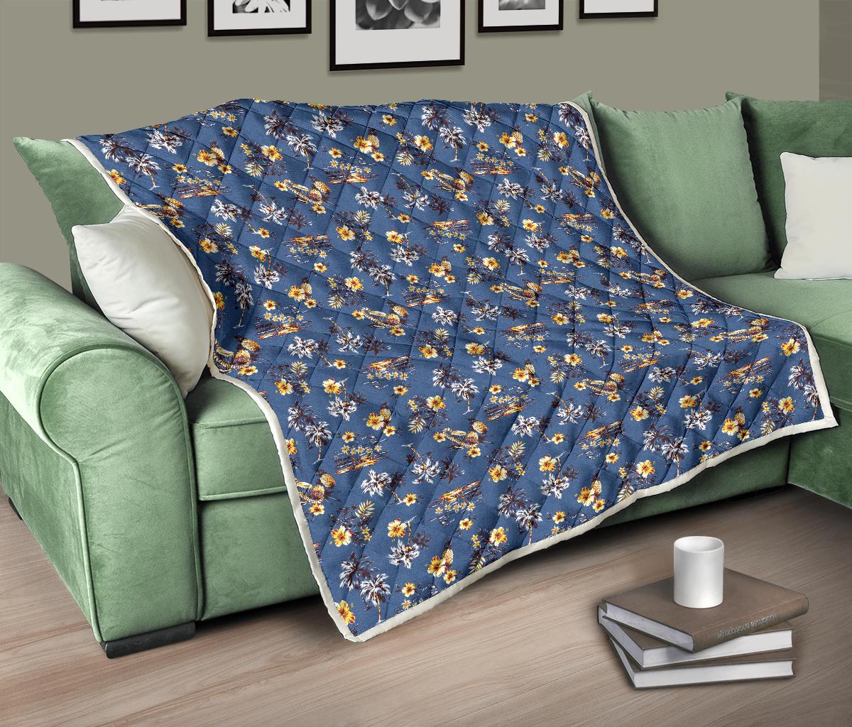 Hawaiian Flower Blue Print Premium Quilt-JTAMIGO.COM