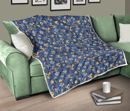 Hawaiian Flower Blue Print Premium Quilt-JTAMIGO.COM
