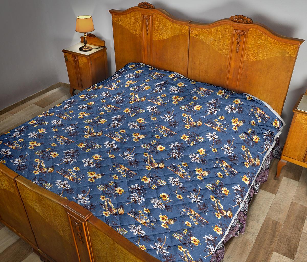 Hawaiian Flower Blue Print Premium Quilt-JTAMIGO.COM